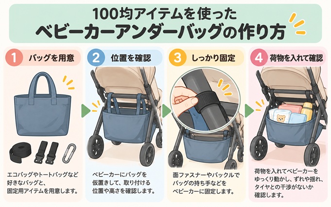 100均アイテムを使ったベビーカーアンダーバッグの作り方