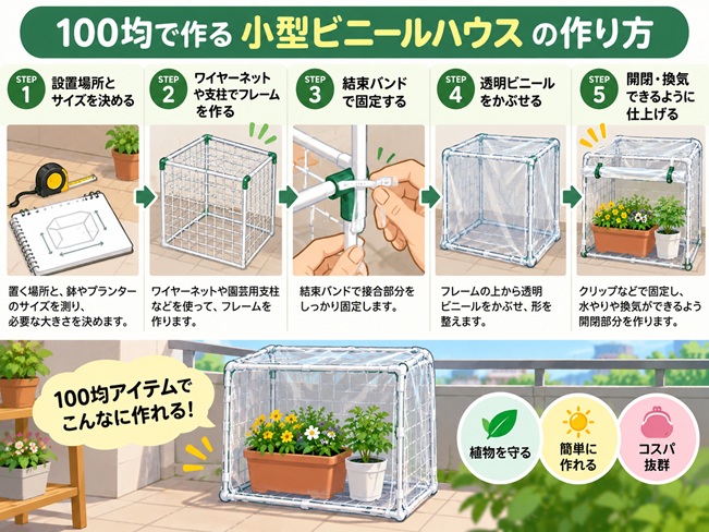 100均で作る小型ビニールハウスの作り方